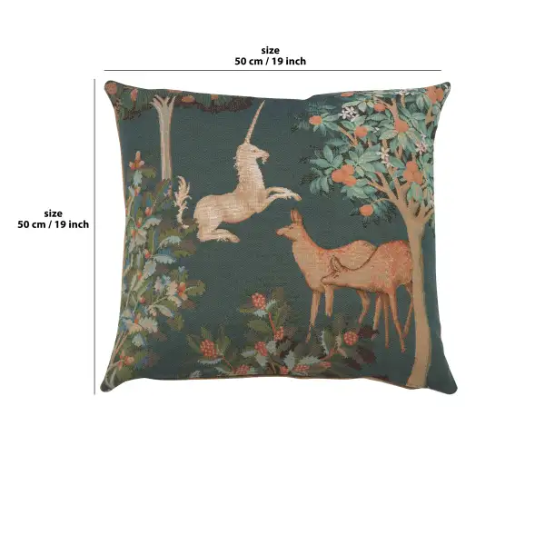 Unicorn And Does Forest Blue Cushion - 19 in. x 19 in. Cotton by Charlotte Home Furnishings | 19x19 in