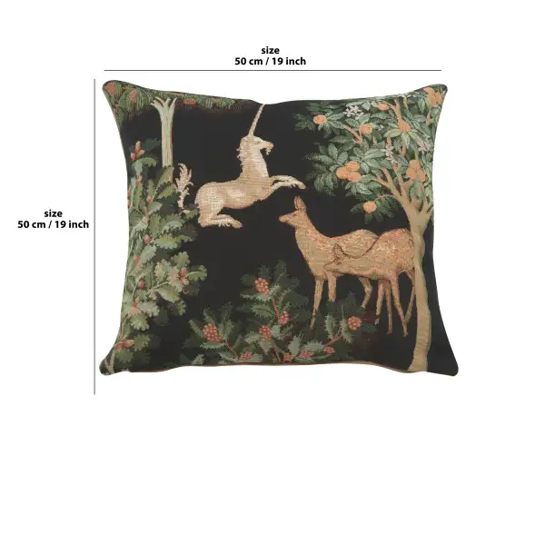 Unicorn And Does Forest Black Cushion - 19 in. x 19 in. Cotton by Charlotte Home Furnishings | 19x19 in