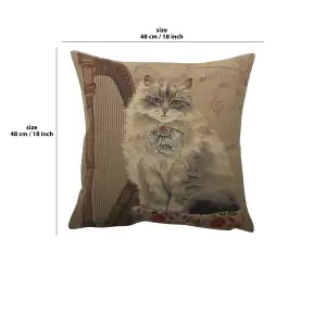 Cat With Harp Belgian Cushion Cover - 18 in. x 18 in. Cotton by Charlotte Home Furnishings Inc