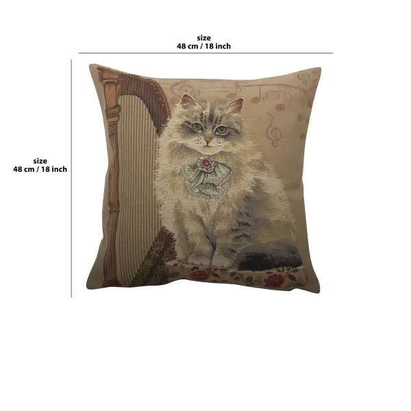 Cat With Harp Belgian Cushion Cover - 18 in. x 18 in. Cotton by Charlotte Home Furnishings | 18x18 in