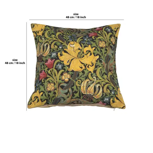Golden Lily Black William Morris Belgian Cushion Cover - 18 in. x 18 in. Cotton/Polyester/Viscous by William Morris | 18x18 in