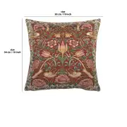 Roses and Birds Red French Couch Cushion | 19x19 in
