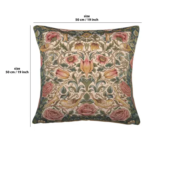 Roses and Birds White French Couch Cushion | 19x19 in