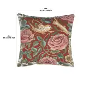 Zoom Bird and Roses Red Cushion | 19x19 in