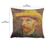 Van Gogh's Self Portrait With Straw Hat Large Belgian Cushion Cover - 18 in. x 18 in. Cotton/Viscose/Polyester by Vincent Van Gogh | 18x18 in