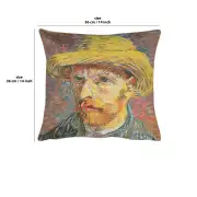 Van Gogh's Self Portrait with Straw Hat Small Belgian Sofa Pillow Cover | 14x14 in