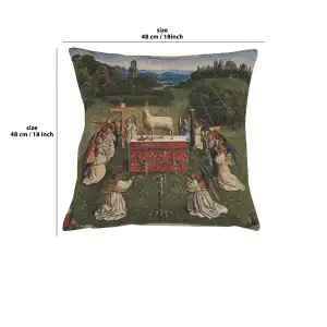The Lamb Of God Belgian Cushion Cover - 18 in. x 18 in. Cotton/Viscose/Polyester by Jan and Hubert van Eyck