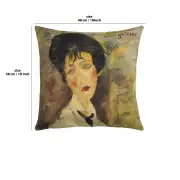 Woman With A Black Tie II Belgian Cushion Cover - 18 in. x 18 in. Cotton by Almedo Modigliani | 18x18 in