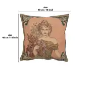 C Charlotte Home Furnishings Inc Mucha Spring I European Cushion Cover - 18 in. x 18 in. Cotton by Alphonse Mucha | 18x18 in