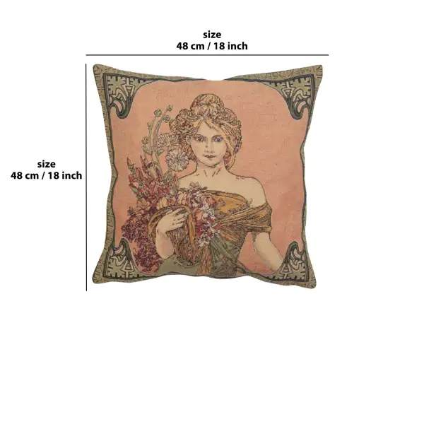 C Charlotte Home Furnishings Inc Mucha Spring I European Cushion Cover - 18 in. x 18 in. Cotton by Alphonse Mucha | 18x18 in
