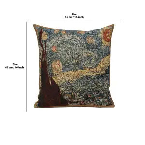 Stary Night Belgian Woven Cushion Cover - 16 x 16" Hand Finished Square Pillow for Living Room - Vincent Van Gogh Throw Accent Pillow Cover for Sofa Bed Couch - Cushion Cover for Indoor Use