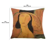 Jeanne Hebuterne In A Large Hat I Belgian Cushion Cover - 18 in. x 18 in. Cotton by Almedo Modigliani | 18x18 in