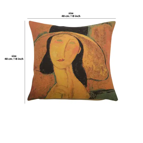 Jeanne Hebuterne In A Large Hat I Belgian Cushion Cover - 18 in. x 18 in. Cotton by Almedo Modigliani | 18x18 in