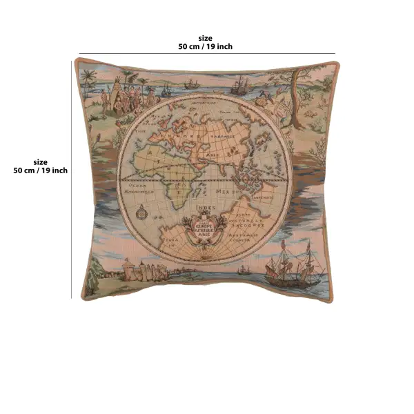 Map Of The World Europe Asia Africa Cushion - 19 in. x 19 in. Cotton/Viscose/Polyester by Charlotte Home Furnishings | 19x19 in