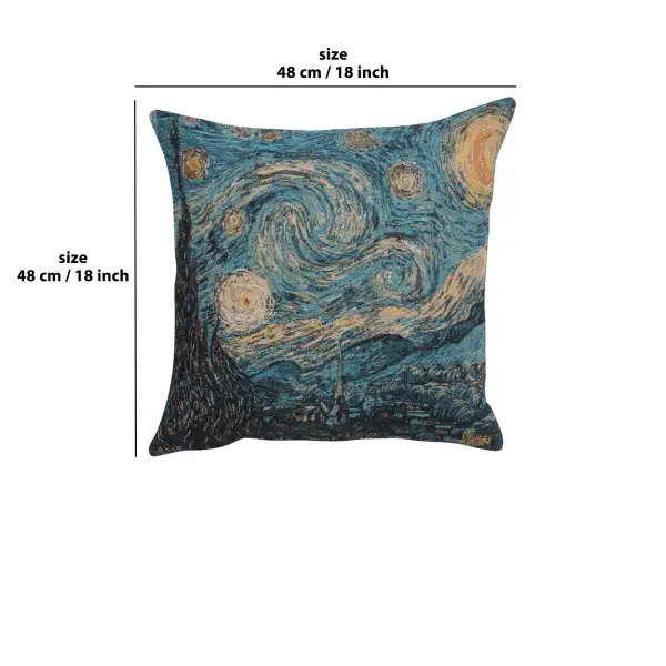 Van Gogh's Starry Night Large Belgian Cushion Cover - 18 in. x 18 in. Cotton/Viscose/Polyester by Vincent Van Gogh | 18x18 in