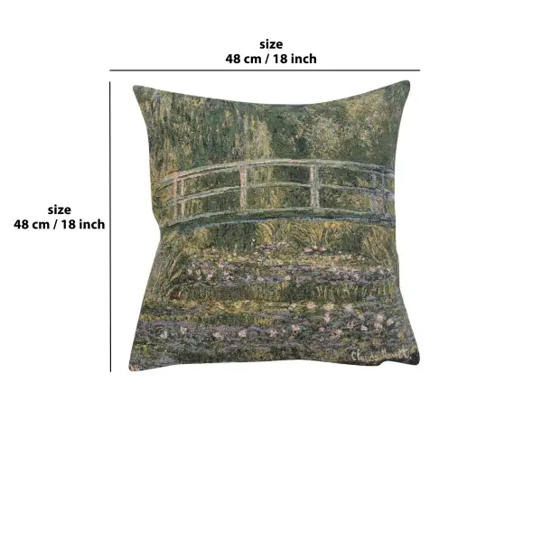 Monet's Bridge At Giverny I Belgian Cushion Cover - 18 in. x 18 in. Cotton/Viscose/Polyester by Claude Monet | 18x18 in