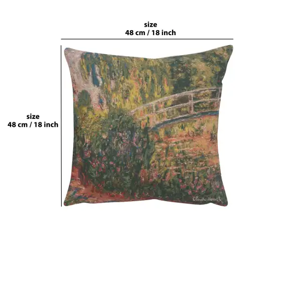 Monet's Japanese Bridge Belgian Cushion Cover - 18 in. x 18 in. Cotton/Viscose/Polyester by Claude Monet | 18x18 in
