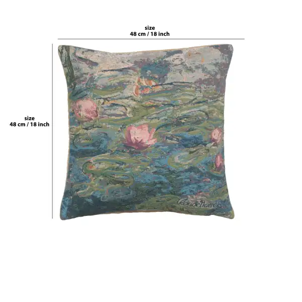 Monet's Water Lilies II Belgian Cushion Cover - 18 in. x 18 in. Cotton/Viscose/Polyester by Claude Monet | 18x18 in