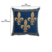 Fleur De Lys Blue II Velvet Background Belgian Cushion Cover - 18 in. x 18 in. SoftCottonChenille by Charlotte Home Furnishings | 18x18 in