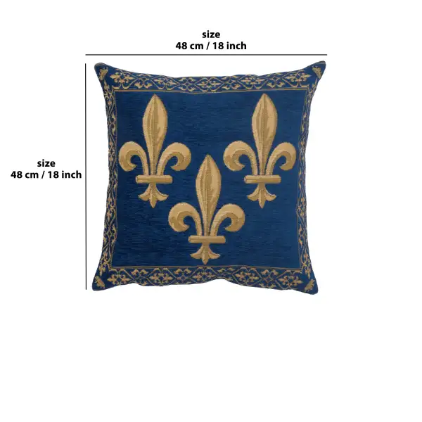 Fleur De Lys Blue II Velvet Background Belgian Cushion Cover - 18 in. x 18 in. SoftCottonChenille by Charlotte Home Furnishings | 18x18 in