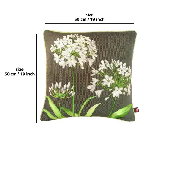 Agapanthus 3 Flowers Grey  Cushion | 19x19 in