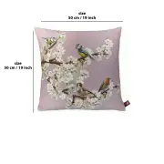 Passerines On Branch Pink French Couch Cushion | 19x19 in
