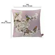 Passerines On Branch Pink  Cushion | 19x19 in