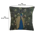 The Peacock Cushion - 19 in. x 19 in. Cotton by Charlotte Home Furnishings | 19x19 in