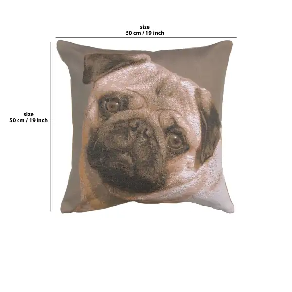 Pugs Face Grey Cushion - 19 in. x 19 in. Cotton by Charlotte Home Furnishings | 19x19 in