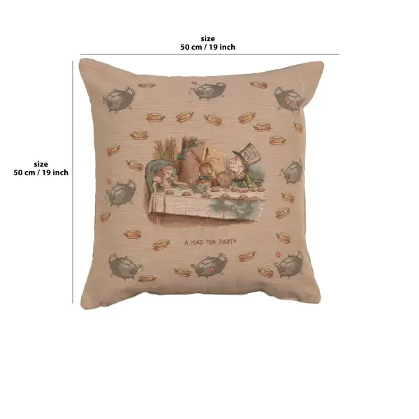 The Tea Party Alice In Wonderland Cushion - 19 in. x 19 in. Cotton by John Tenniel | 19x19 in