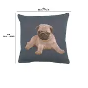 Puppy Pug Blue Cushion | 14x14 in