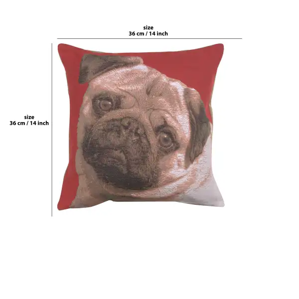 Pugs Face Red I Cushion - 18 in. x 18 in. Cotton by Charlotte Home Furnishings | 18x18 in