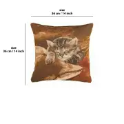 Sleeping Cat Brown Cushion | 14x14 in