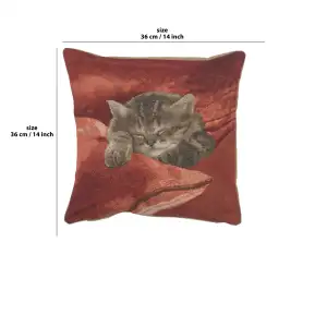 Sleeping Cat Red II Tapestry Cushion Cover - 14 in. x 14 in. Cotton by Charlotte Home Furnishings Inc