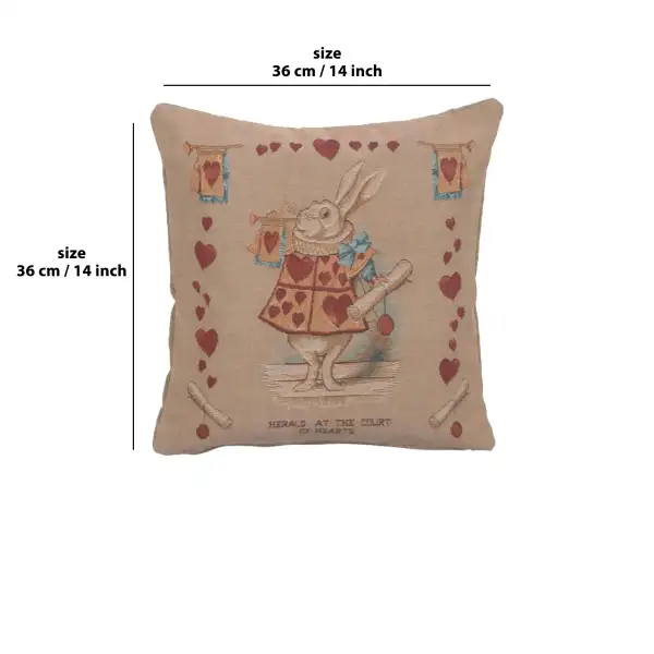 Heart Rabbit Alice In Wonderland I Cushion - 14 in. x 14 in. Cotton/Polyester/Viscose by John Tenniel | 14x14 in