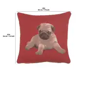 Puppy Pug Red Cushion - 14 in. x 14 in. Cotton by Charlotte Home Furnishings | 14x14 in