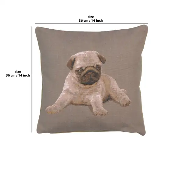 Puppy Pug Grey Cushion | 14x14 in