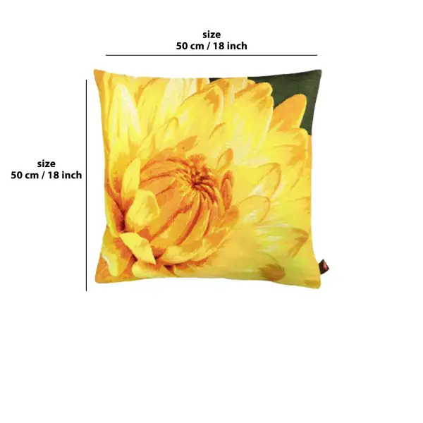 Close up on Yellow Dahlias Dark Background Cushion | 18x18 in