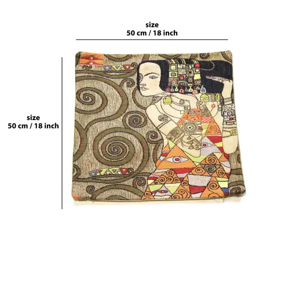 C Charlotte Home Furnishings Inc Klimt Or - L'Attente French Tapestry Cushion - 18 in. x 18 in. Cotton/Viscose/Polyester by Gustav Klimt | 18x18 in