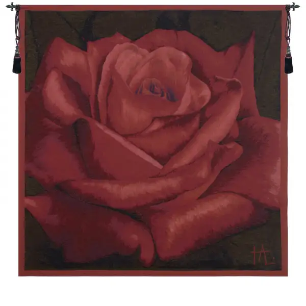 Rose Rouge French Wall Tapestry - 57 in. x 57 in. Wool/cotton/others by Pierre-Joseph Redoute