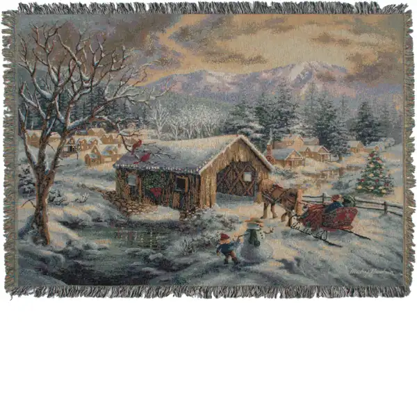 Village Covered Bridge Tapestry Throw