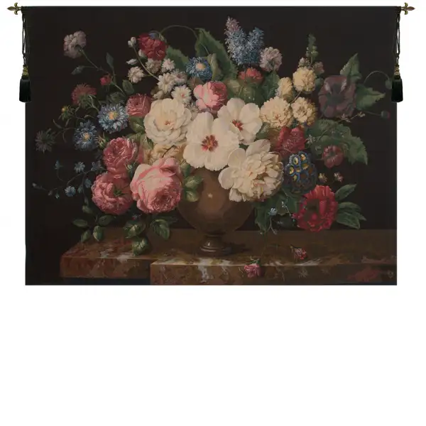 Bouquet Hibiscus Noir French Wall Tapestry - 58 in. x 44 in. Wool/cotton/others by Charlotte Home Furnishings