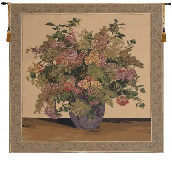 Floral Congregation Beige Belgian Tapestry Wall Hanging - 39 in. x 38 in. cotton/viscose/Polyamide by James Lee