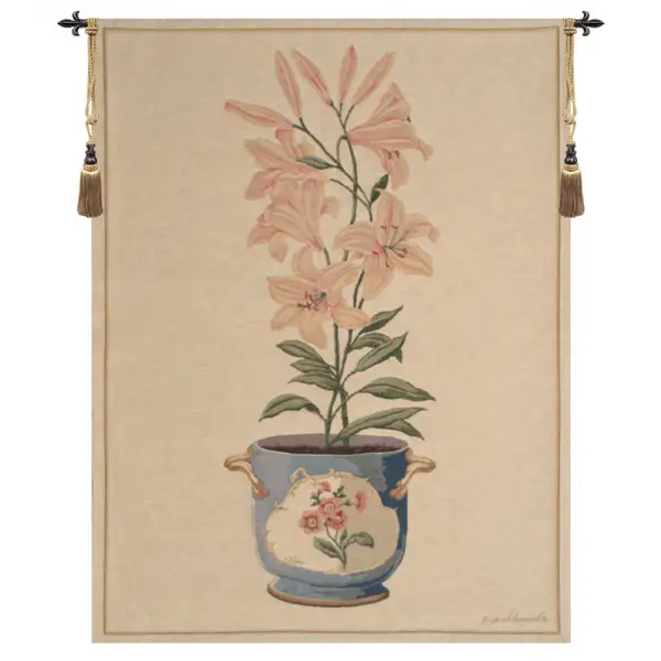 Pink Amaryllis Belgian Tapestry Wall Hanging