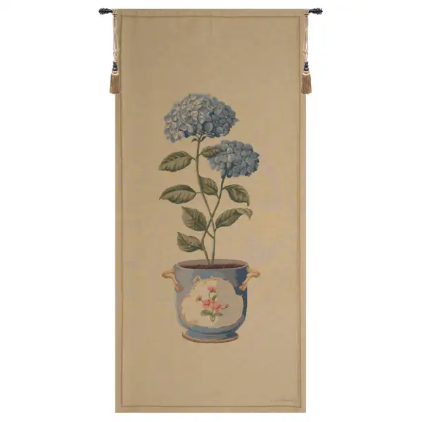 Blue Hydrangea Large Belgian Tapestry Wall Hanging - 27 in. x 56 in. cotton/viscose/Polyamide by Fabrice de Villeneuve