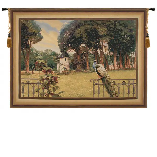 Peacock Manor With Frame Border Belgian Tapestry Wall Hanging - 86 in. x 64 in. Cotton/Viscose/Polyester by Charlotte Home Furnishings