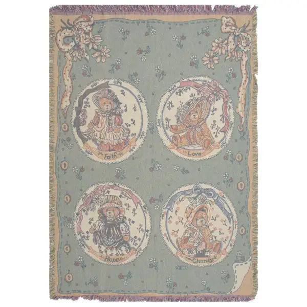 Faith, Love, Hope and Charity Bears Tapestry Throw