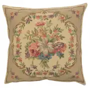 Bouquet Floral Beige Belgian Cushion Cover - 18 in. x 18 in. Cotton/Viscose/Polyester by Charlotte Home Furnishings