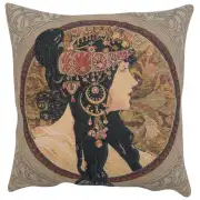 Brunette Belgian Cushion Cover - 18 in. x 18 in. Cotton/Viscose/Polyester by Alphonse Mucha