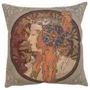 Rousse Belgian Cushion Cover - 18 in. x 18 in. Cotton/Viscose/Polyester by Alphonse Mucha